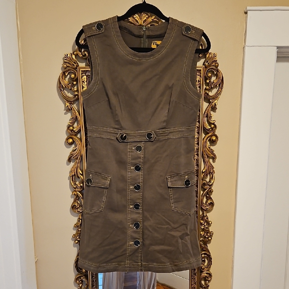 Maeve Olive Mini Dress with Button Details
